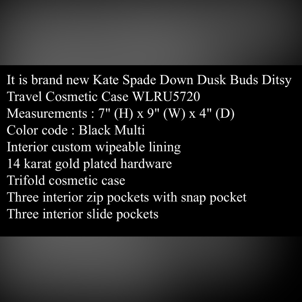 🌹🍃New KATE SPADE ♠️ NEW YORK Dawn Dusk Buds Ditsy Trifold Travel Cosmetic Case🍃🌹 - Picture 11 of 12